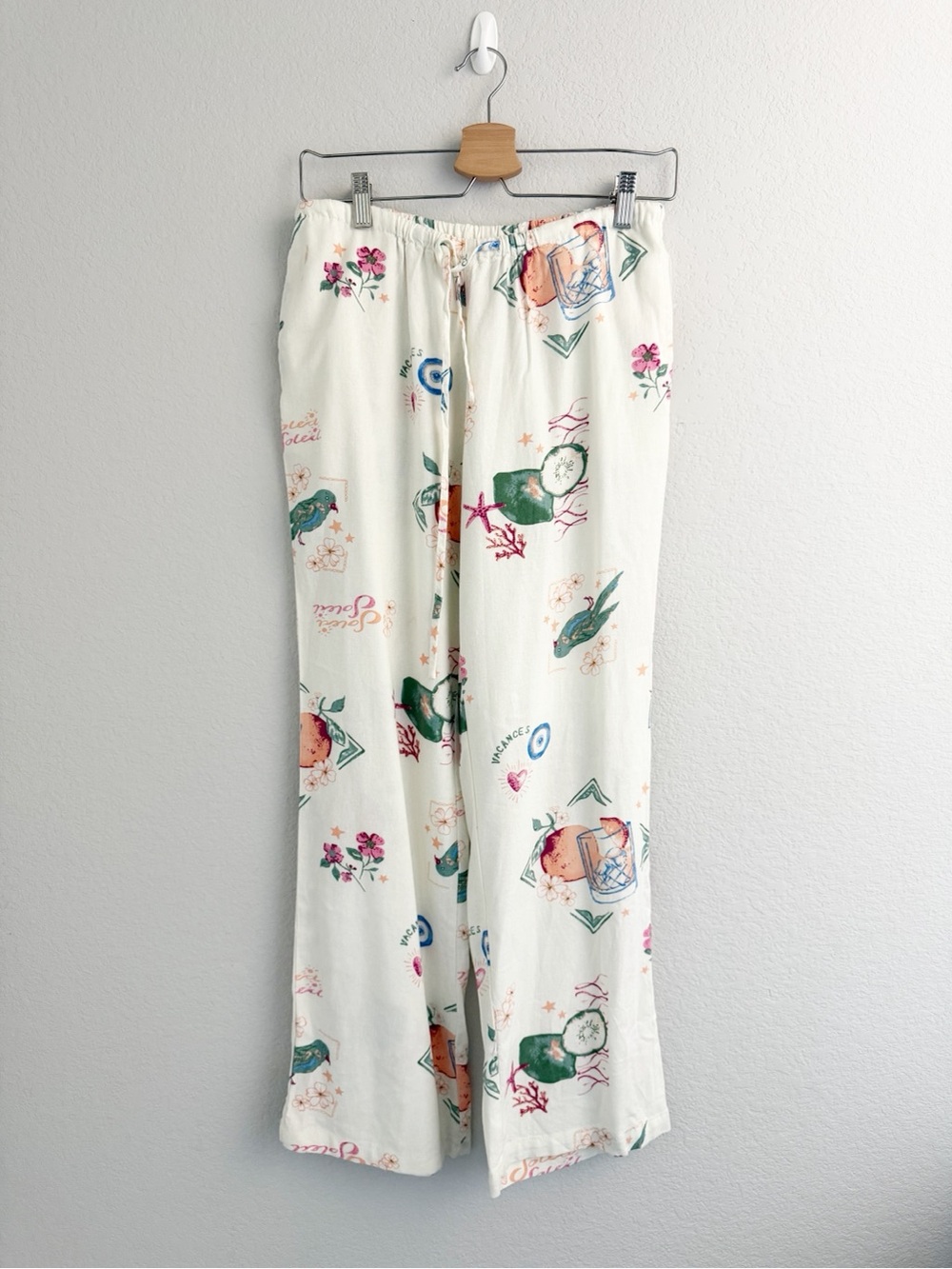 Cali 1850 Set White Tropical Floral Sleeveless Tie-Front Top and Wide Leg Pants - Picture 8 of 14